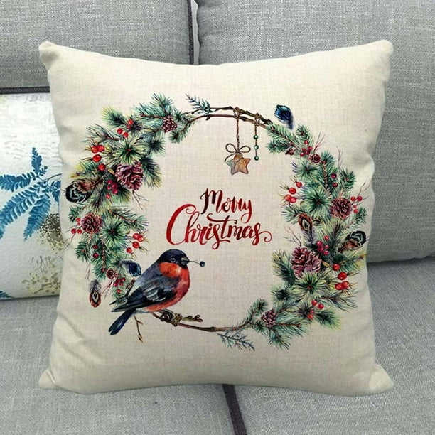 18" Christmas Xmas Cushion Cover Pillow Case Cotton Linen Home Sofa Throw Decor